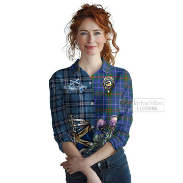 Edmonstone Tartan Women's Casual Shirt Happy St. Andrew's Day Half Tartan Style Female - Tartan Vibes Clothing