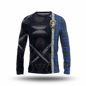 Edmonstone Tartan Long Sleeve T-Shirt with Family Crest Cross Sword Thistle Celtic Vibes Unisex - Tartan Vibes Clothing