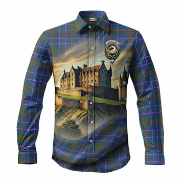 Tartan Vibes Clothing Edmonstone Tartan Family Crest Long Sleeve Button Shirt with Scottish Ancient Castle Style