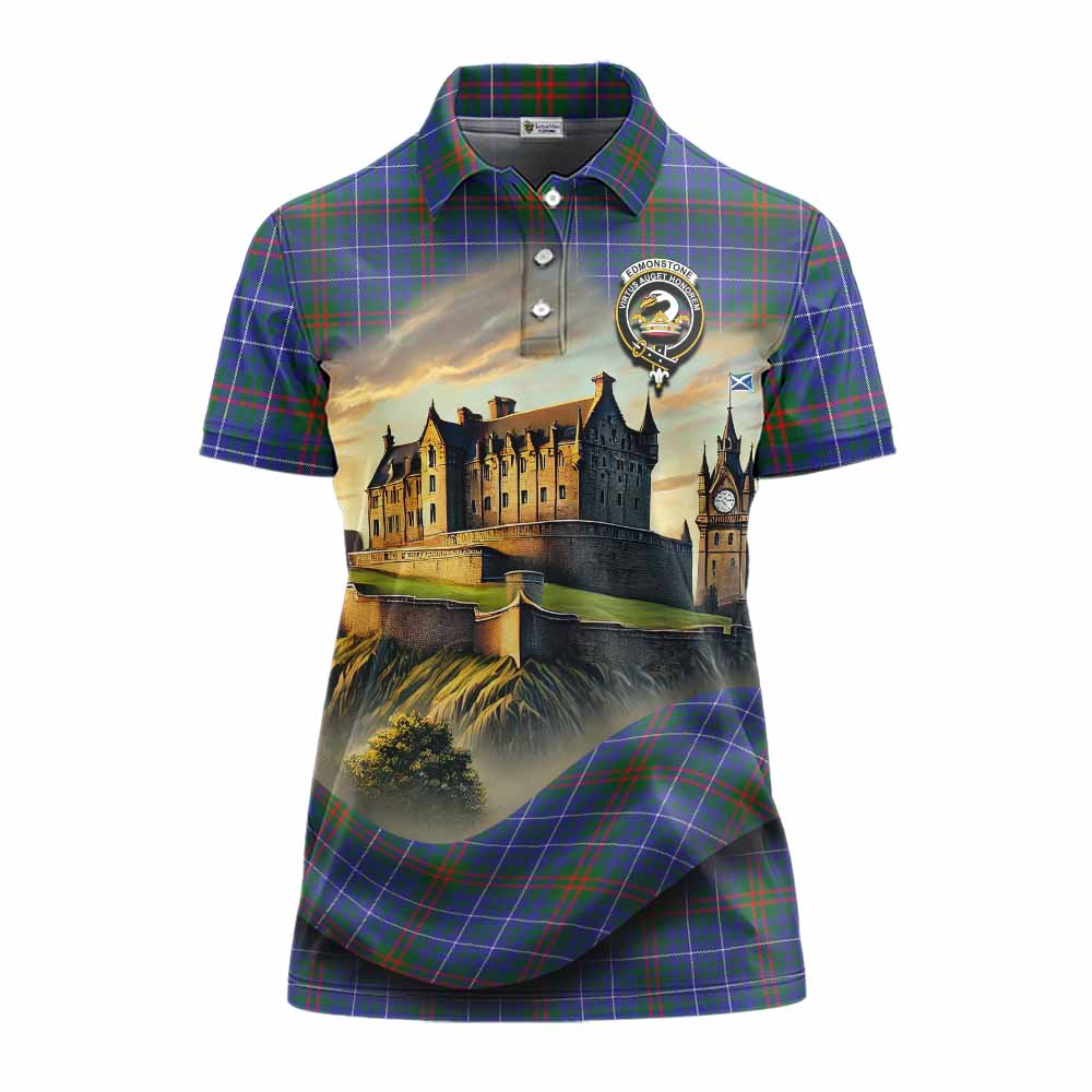 Edmonstone Tartan Family Crest Women's Polo Shirt with Scottish Ancient Castle Style Women - Tartan Vibes Clothing