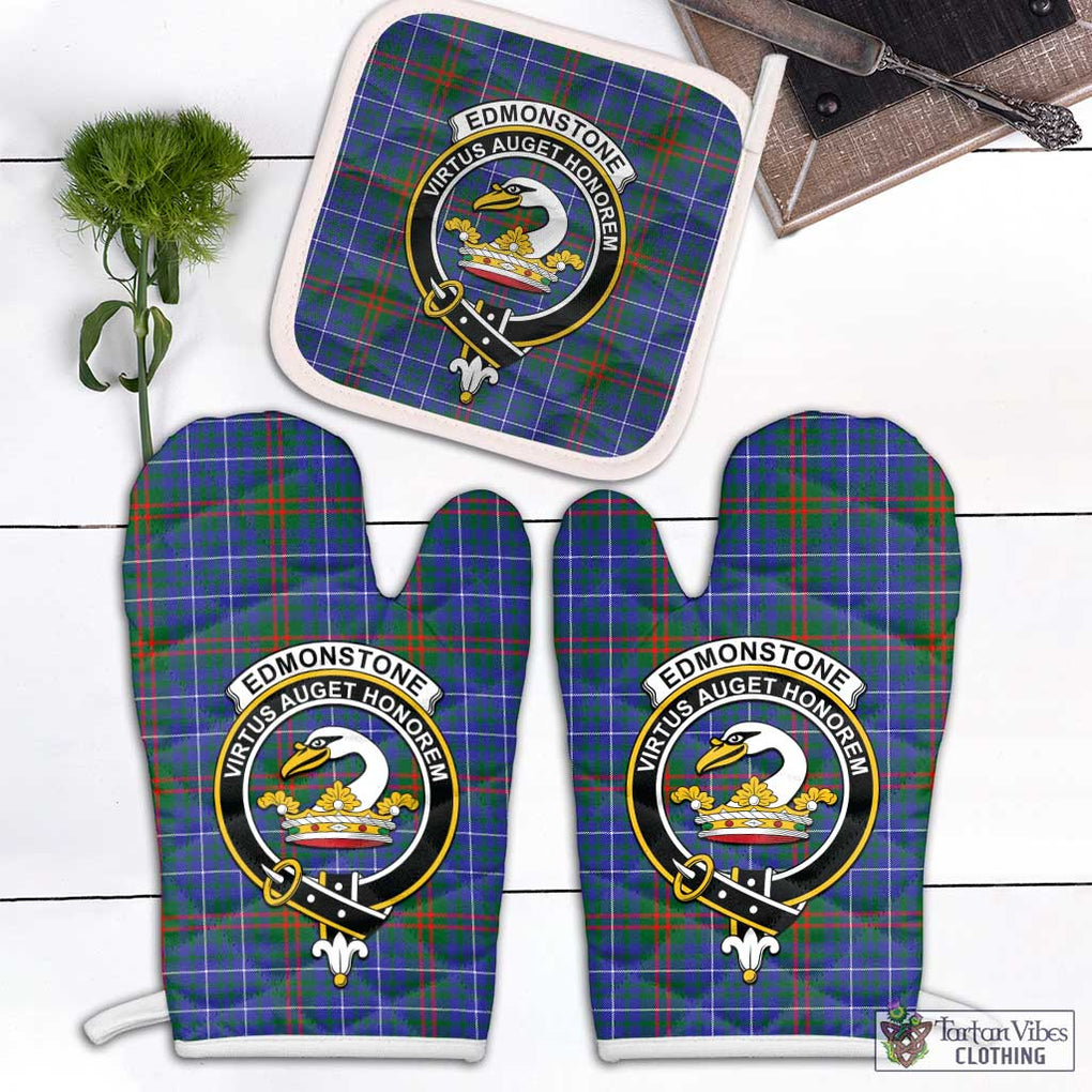 Edmonstone Tartan Combo Oven Mitt & Pot-Holder with Family Crest Combo 2 Oven Mitt & 1 Pot-Holder Black - Tartan Vibes Clothing