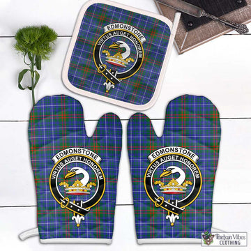 Edmonstone Tartan Combo Oven Mitt & Pot-Holder with Family Crest Combo 2 Oven Mitt & 1 Pot-Holder Black - Tartan Vibes Clothing