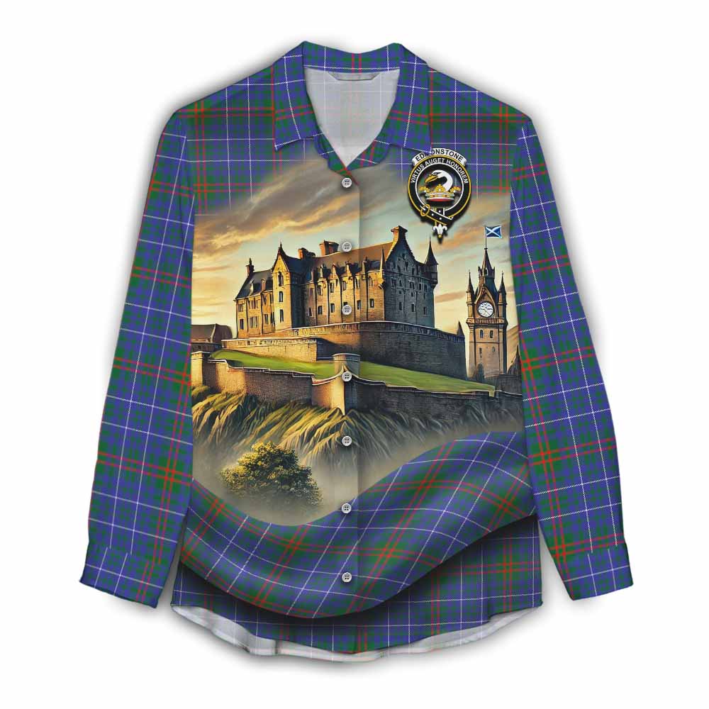 Edmonstone Tartan Family Crest Women's Casual Shirt with Scottish Ancient Castle Style Female - Tartan Vibes Clothing