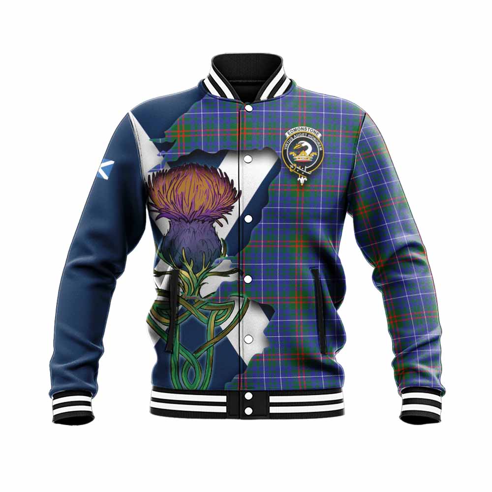 Edmonstone Tartan Family Crest Baseball Jacket Scottish Thistle Celtic Inspired Unisex - Tartan Vibes Clothing