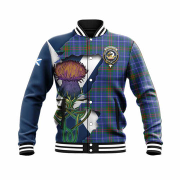 Tartan Vibes Clothing Edmonstone Tartan Family Crest Baseball Jacket Scottish Thistle Celtic Inspired