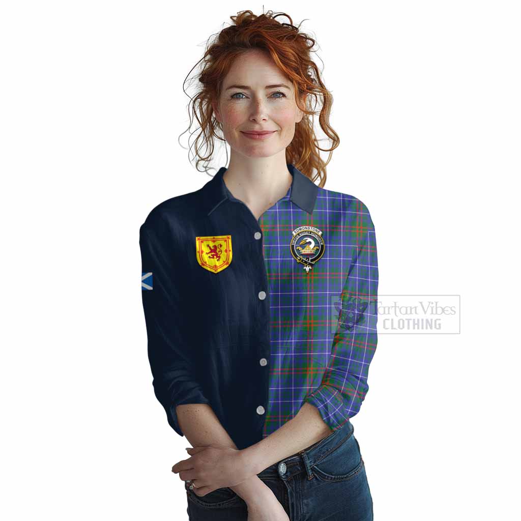 Edmonstone Tartan Women's Casual Shirt Alba with Scottish Lion Royal Arm Half Style Female - Tartan Vibes Clothing
