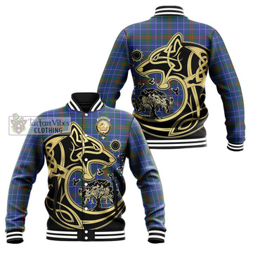 Edmonstone Tartan Baseball Jacket with Family Crest Celtic Wolf Style Unisex - Tartan Vibes Clothing