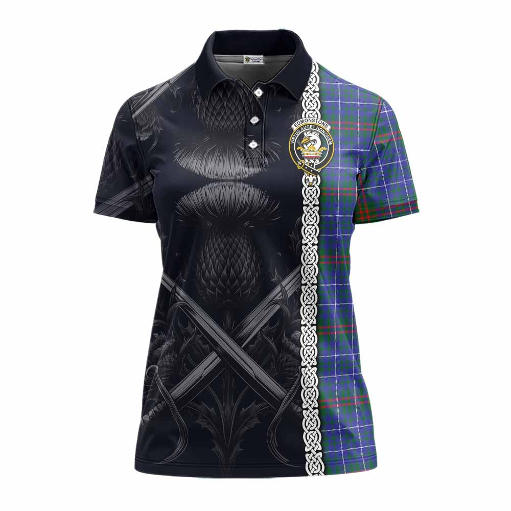 Edmonstone Tartan Women's Polo Shirt with Family Crest Cross Sword Thistle Celtic Vibes Women - Tartan Vibes Clothing