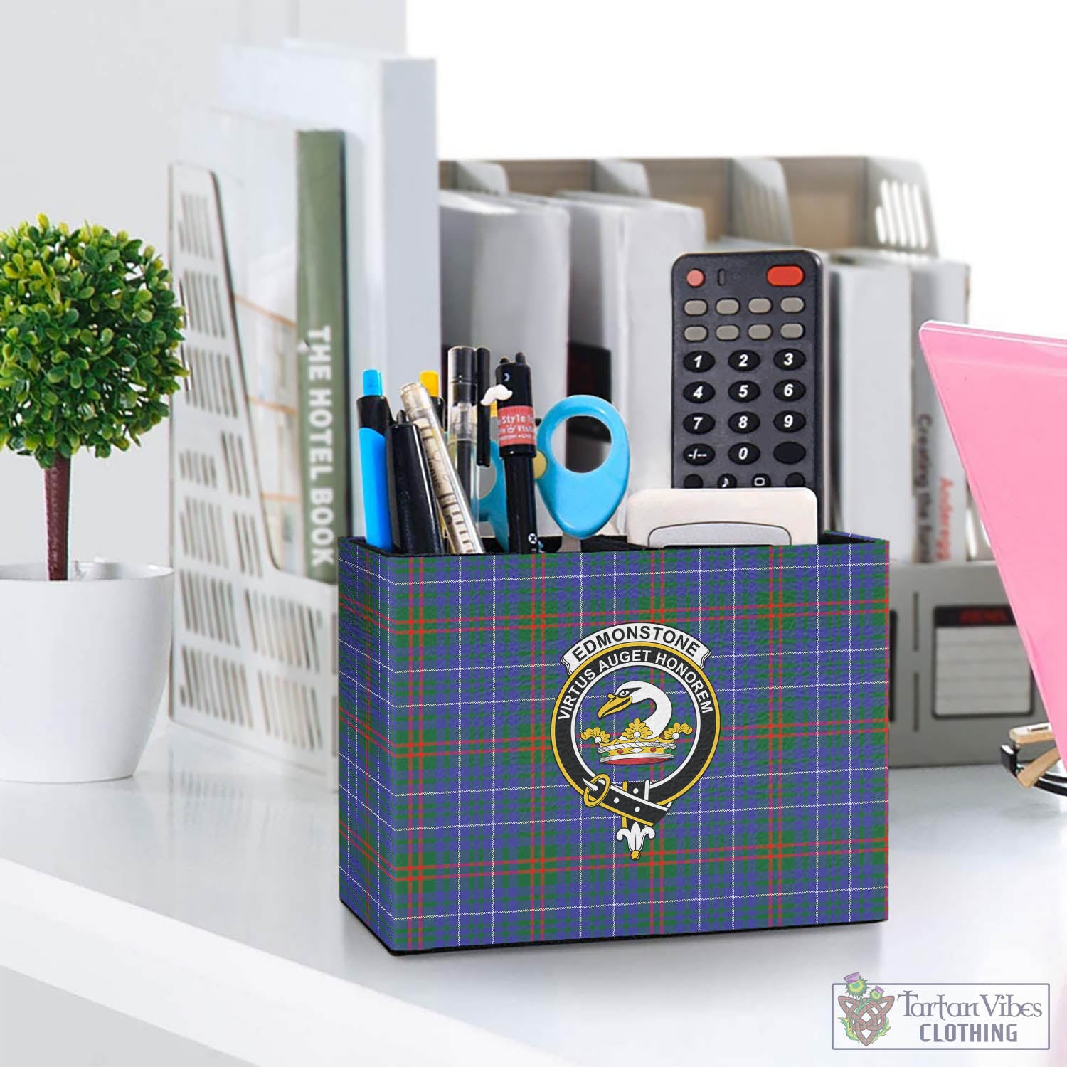 Edmonstone Tartan Pen Holder with Family Crest One Size 5.9"(L)*2.7"(W)*4.3"(H) - Tartan Vibes Clothing