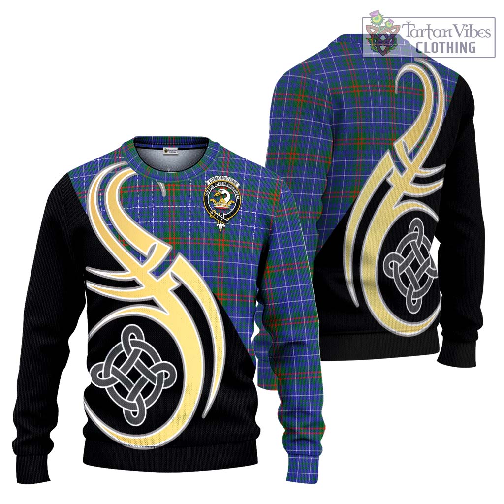Edmonstone Tartan Ugly Sweater with Family Crest and Celtic Symbol Style Unisex - Tartan Vibes Clothing