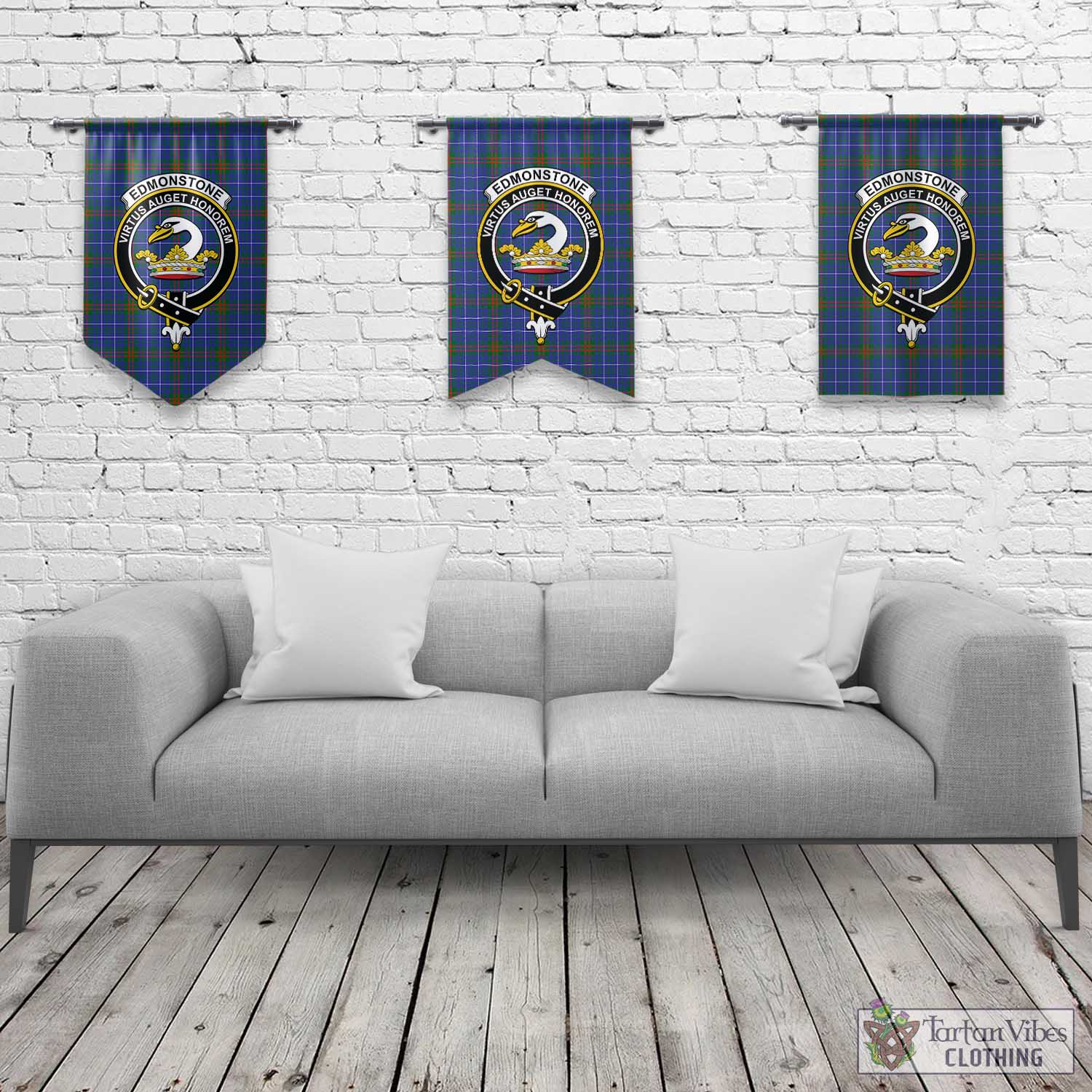 Edmonstone Tartan Gonfalon, Tartan Banner with Family Crest Rectangle - Tartan Vibes Clothing