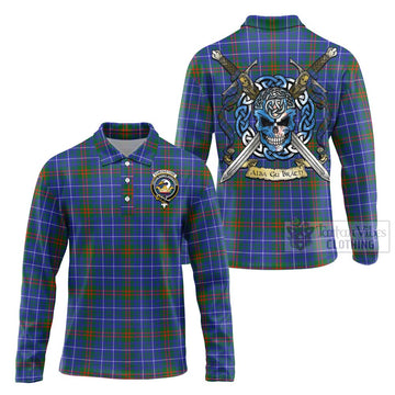 Edmonstone Tartan Long Sleeve Polo Shirt with Family Crest Celtic Skull Style Unisex - Tartan Vibes Clothing