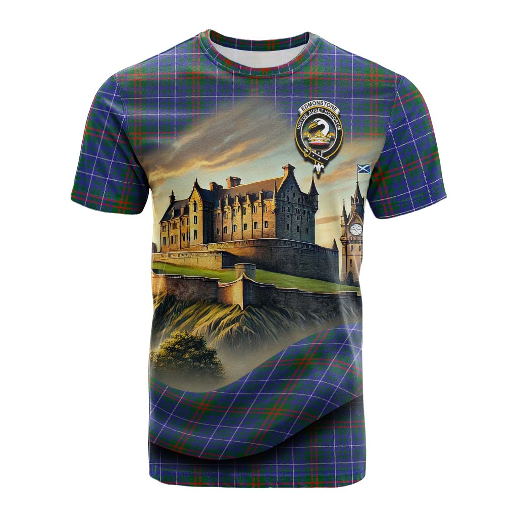 Edmonstone Tartan Family Crest Cotton T-shirt with Scottish Ancient Castle Style Kid's Shirt - Tartan Vibes Clothing