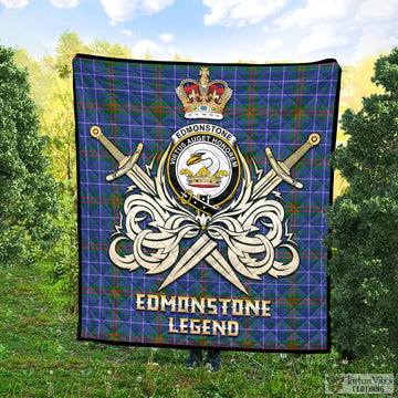 Edmonstone Tartan Quilt with Clan Crest and the Golden Sword of Courageous Legacy Super King Quilt 91" x 110" - Tartan Vibes Clothing