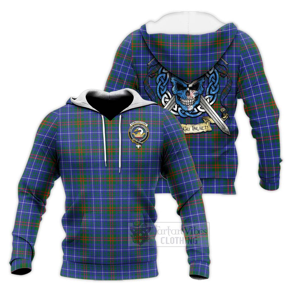 Edmonstone Tartan Knitted Hoodie with Family Crest Celtic Skull Style Unisex Knitted Pullover Hoodie - Tartan Vibes Clothing