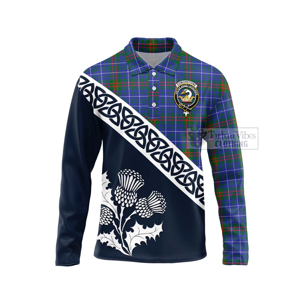 Edmonstone Tartan Long Sleeve Polo Shirt Featuring Thistle and Scotland Map Unisex - Tartan Vibes Clothing