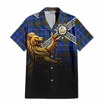 Edmonstone Crest Tartan Hawaiian Shirt with Golden Lion Emblem Celtic Style