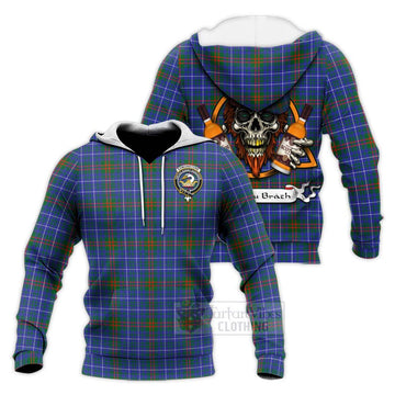 Edmonstone Tartan Knitted Hoodie with Family Crest and Bearded Skull Holding Bottles of Whiskey Unisex Knitted Pullover Hoodie - Tartan Vibes Clothing
