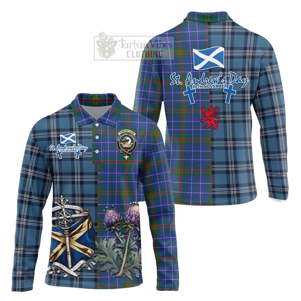 Edmonstone Tartan Long Sleeve Polo Shirt Happy St. Andrew's Day Half Tartan Style Unisex - Tartan Vibes Clothing