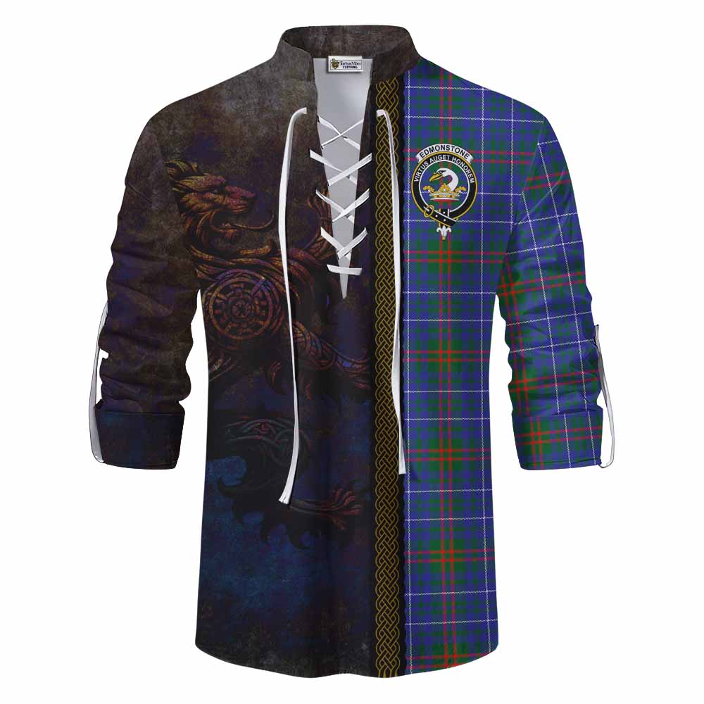 Tartan Vibes Clothing Edmonstone Tartan Family Crest Ghillie Kilt Shirt Alba Gu Brath Be Brave Lion Ancient Style