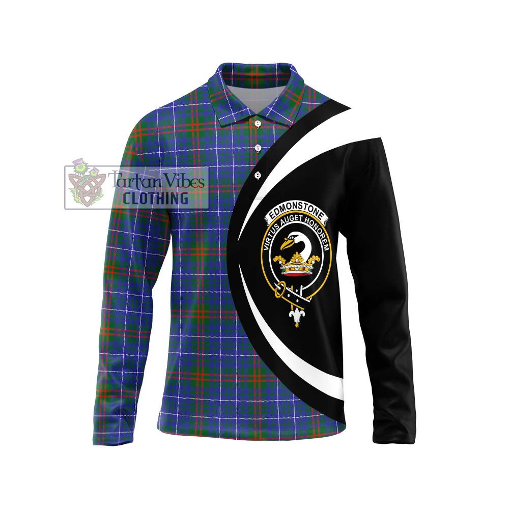 Edmonstone Tartan Long Sleeve Polo Shirt with Family Crest Circle Style Unisex - Tartan Vibes Clothing