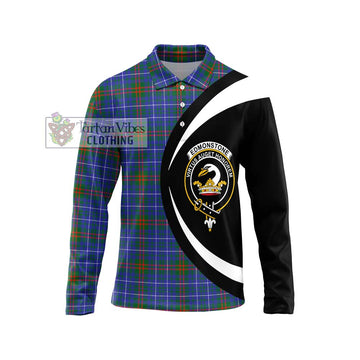 Edmonstone Tartan Long Sleeve Polo Shirt with Family Crest Circle Style Unisex - Tartan Vibes Clothing