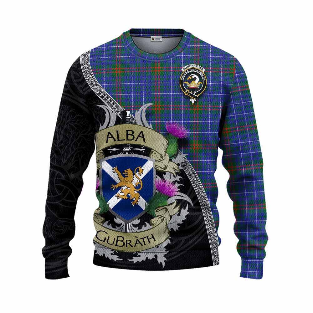 Edmonstone Tartan Family Crest Knitted Sweater Lion Rampant Royal Thistle Shield Celtic Inspired Unisex - Tartan Vibes Clothing