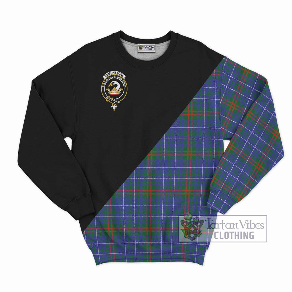 Edmonstone Tartan Sweatshirt with Family Crest and Military Logo Style - Tartan Vibes Clothing