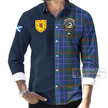 Tartan Vibes Clothing Edmonstone Tartan Long Sleeve Button Shirt with Scottish Lion Royal Arm Half Style