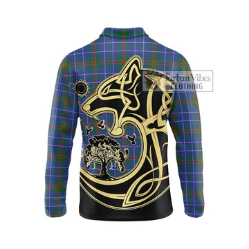Edmonstone Tartan Long Sleeve Polo Shirt with Family Crest Celtic Wolf Style - Tartan Vibes Clothing