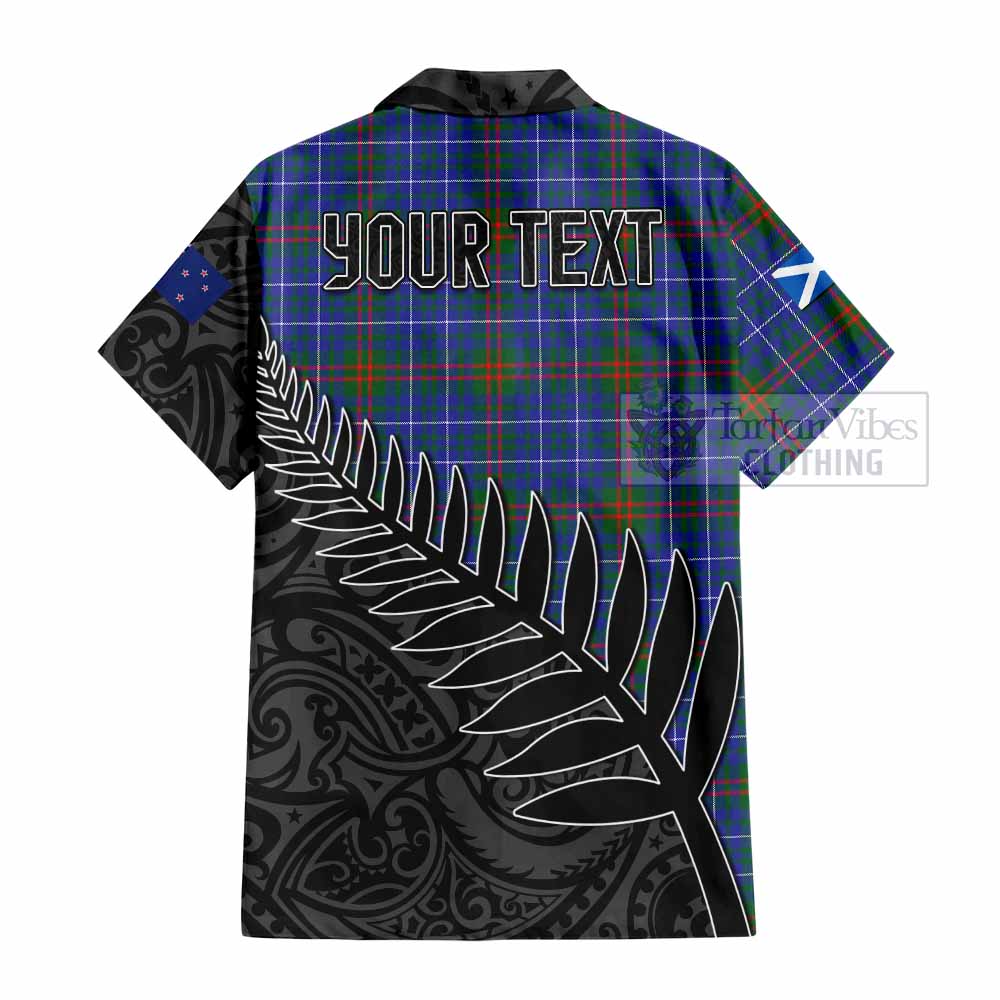Tartan Vibes Clothing Edmonstone Crest Tartan Short Sleeve Button Shirt with New Zealand Silver Fern Half Style