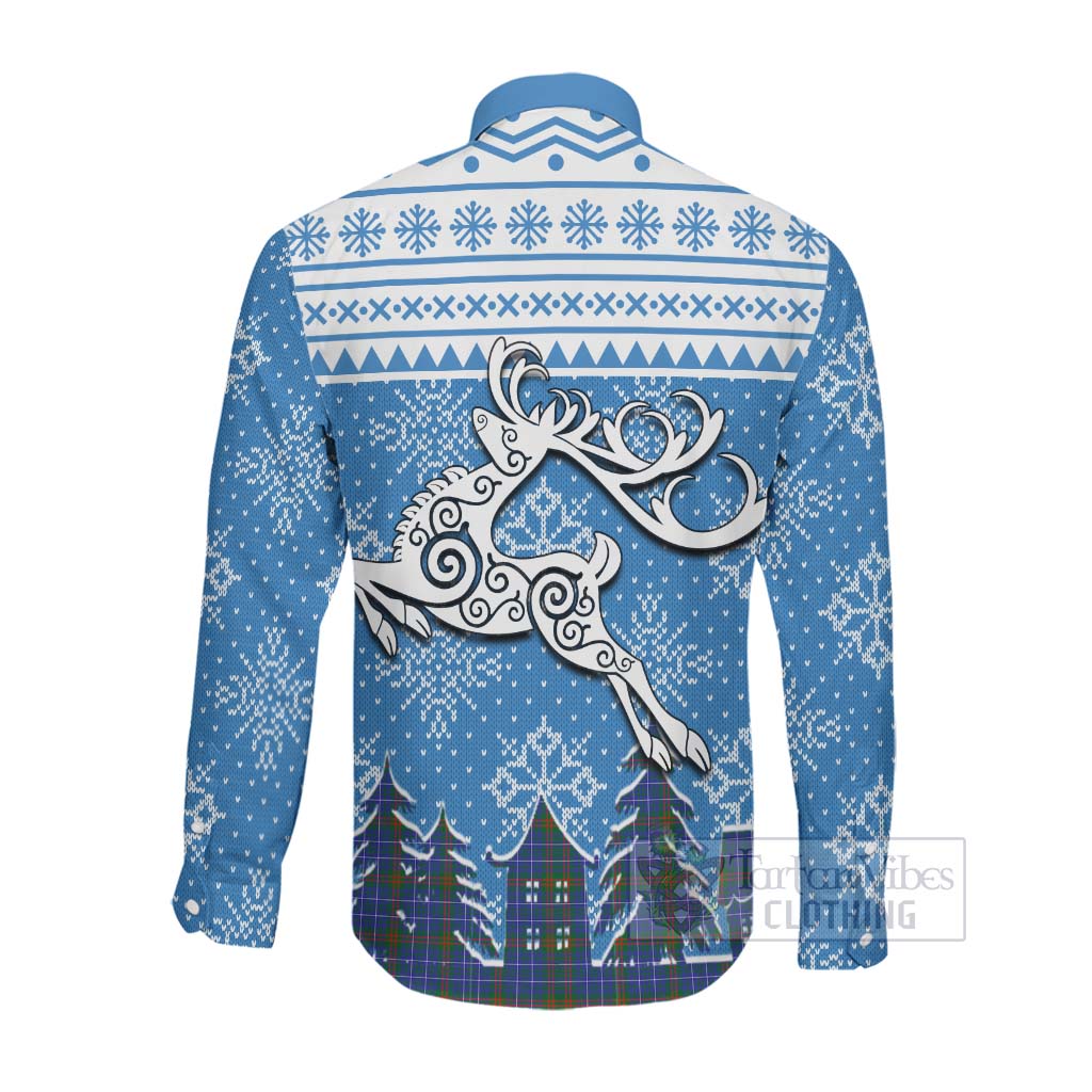 Tartan Vibes Clothing Edmonstone Clan Christmas Long Sleeve Button Shirt Celtic Reindeer Style
