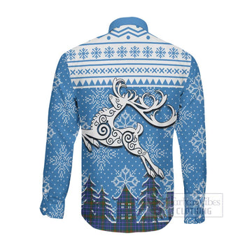 Edmonstone Clan Christmas Long Sleeve Button Shirt Celtic Reindeer Style