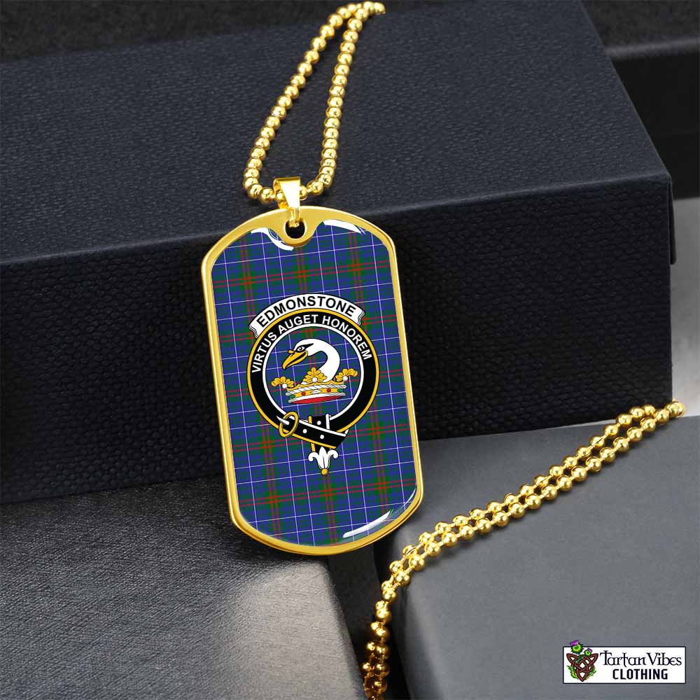 Edmonstone Tartan Dog Tag Necklace with Family Crest Gold No - Tartan Vibes Clothing