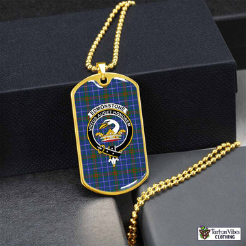 Tartan Vibes Clothing Edmonstone Tartan Dog Tag Necklace with Family Crest