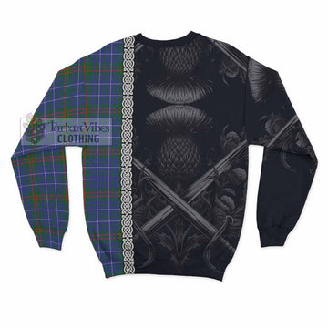 Edmonstone Tartan Sweatshirt with Family Crest Cross Sword Thistle Celtic Vibes - Tartan Vibes Clothing