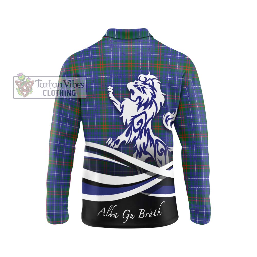 Edmonstone Tartan Long Sleeve Polo Shirt with Alba Gu Brath Regal Lion Emblem - Tartan Vibes Clothing