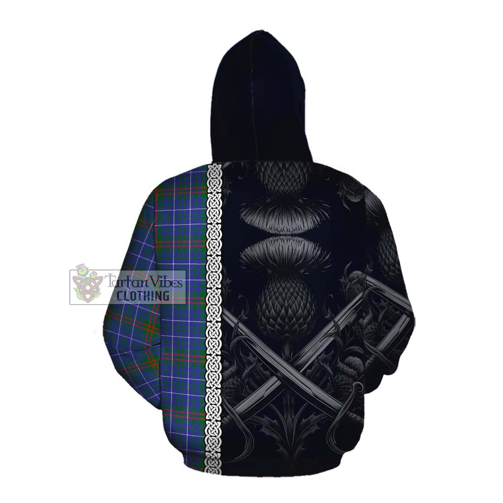 Edmonstone Tartan Cotton Hoodie with Family Crest Cross Sword Thistle Celtic Vibes Pullover Hoodie - Tartan Vibes Clothing