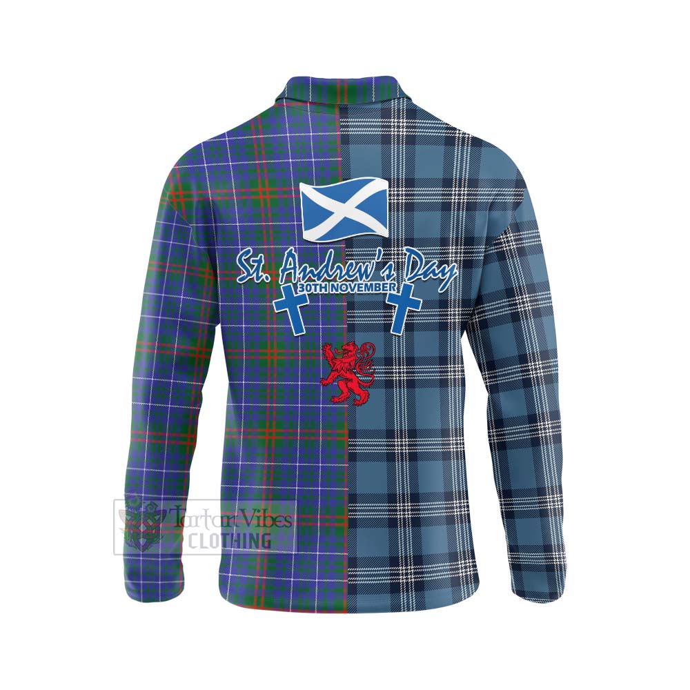 Edmonstone Tartan Long Sleeve Polo Shirt Happy St. Andrew's Day Half Tartan Style - Tartan Vibes Clothing