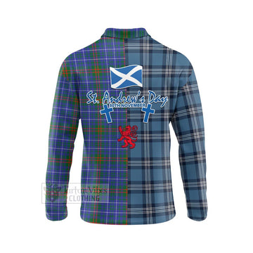 Edmonstone Tartan Long Sleeve Polo Shirt Happy St. Andrew's Day Half Tartan Style - Tartan Vibes Clothing
