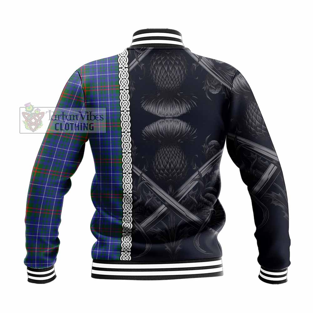Edmonstone Tartan Baseball Jacket with Family Crest Cross Sword Thistle Celtic Vibes - Tartan Vibes Clothing