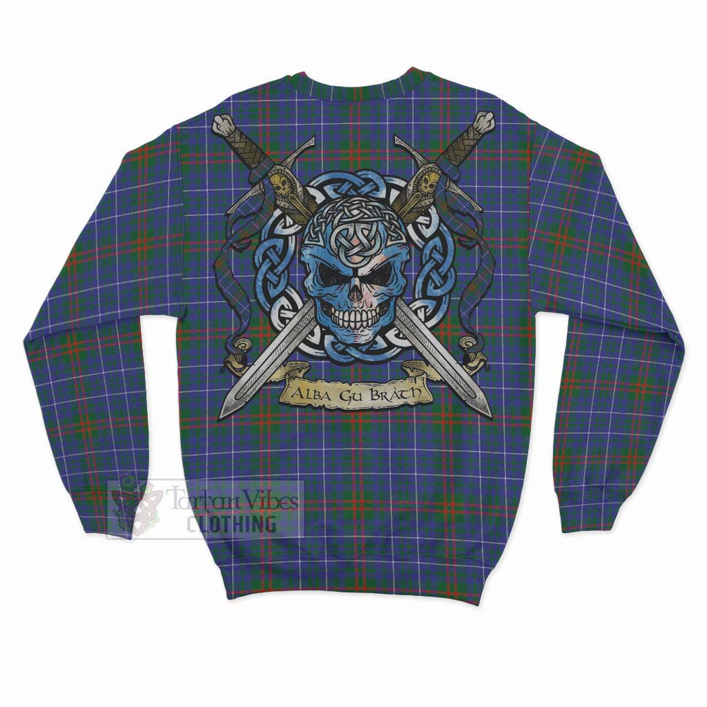 Edmonstone Tartan Sweatshirt with Family Crest Celtic Skull Style - Tartan Vibes Clothing