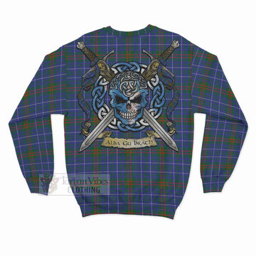 Edmonstone Tartan Sweatshirt with Family Crest Celtic Skull Style - Tartan Vibes Clothing