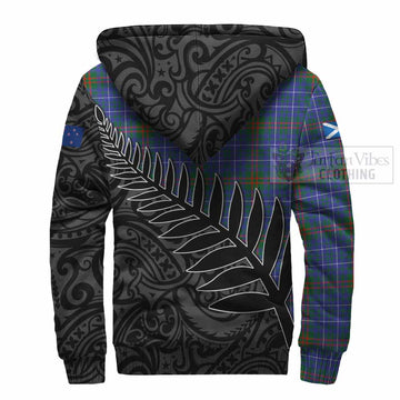 Edmonstone Crest Tartan Sherpa Hoodie with New Zealand Silver Fern Half Style - Tartan Vibes Clothing