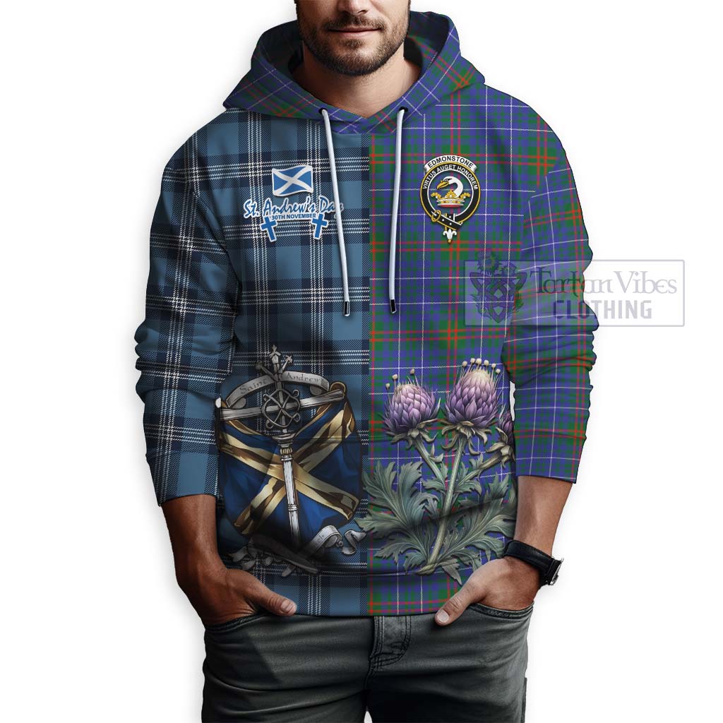 Edmonstone Tartan Hoodie Happy St. Andrew's Day Half Tartan Style - Tartan Vibes Clothing