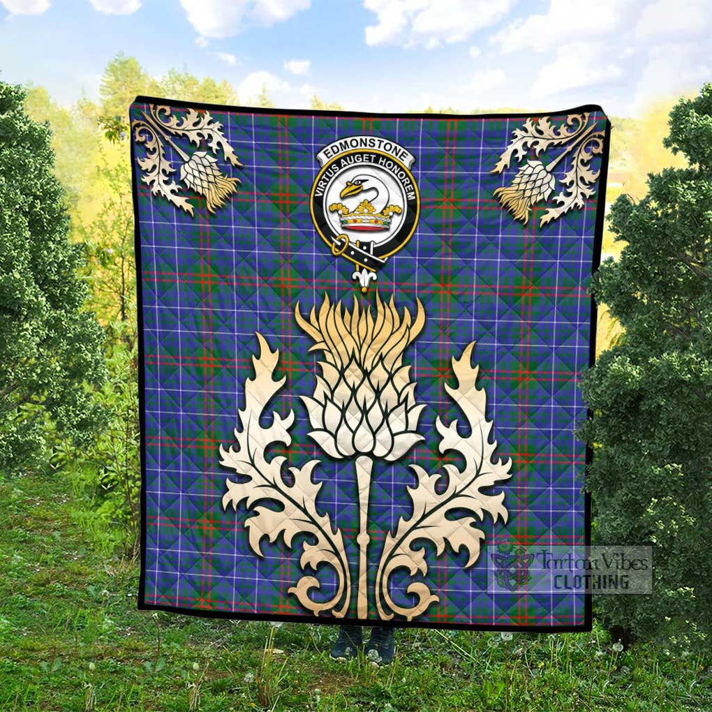 Tartan Vibes Clothing Edmonstone Tartan Quilt with Family Crest and Golden Thistle Style