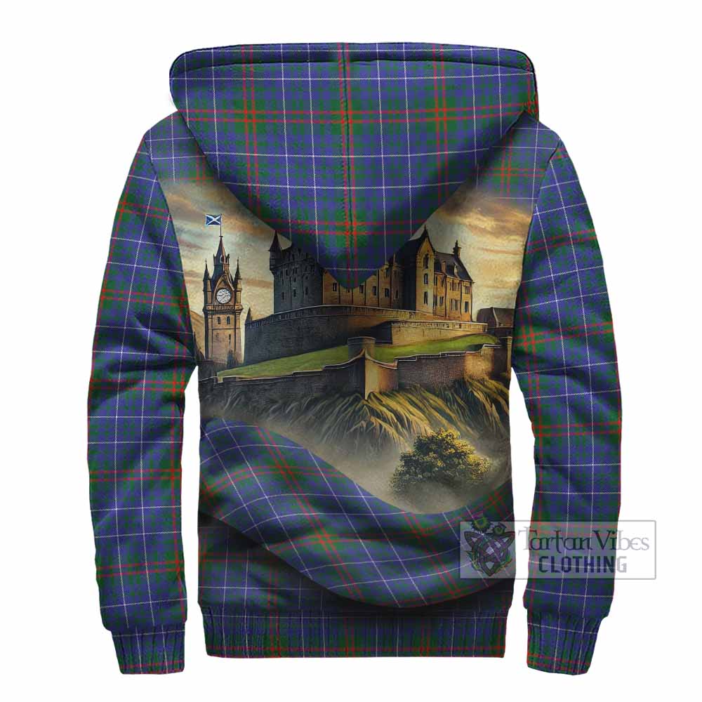 Edmonstone Tartan Family Crest Sherpa Hoodie with Scottish Ancient Castle Style - Tartan Vibes Clothing