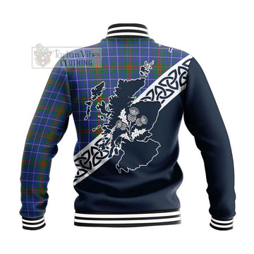 Edmonstone Tartan Baseball Jacket Featuring Thistle and Scotland Map - Tartan Vibes Clothing