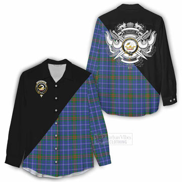 Edmonstone Tartan Women's Casual Shirt with Family Crest and Military Logo Style - Tartan Vibes Clothing