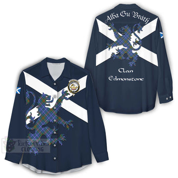 Edmonstone Tartan Lion Rampant Women's Casual Shirt Proudly Display Your Heritage with Alba Gu Brath and Clan Name - Tartan Vibes Clothing